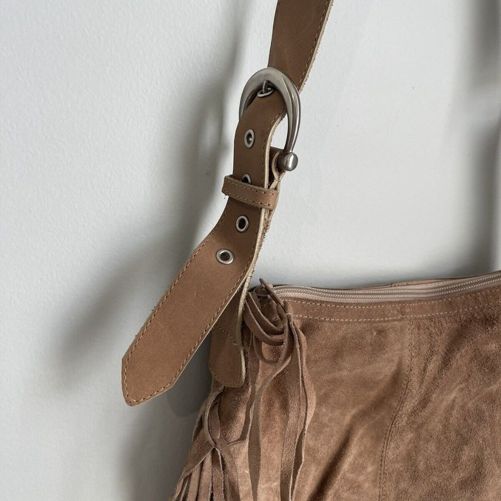 Genuine Leatherock Tan Leather Suede Fringed Crossbody Purse - Picture 7 of 9